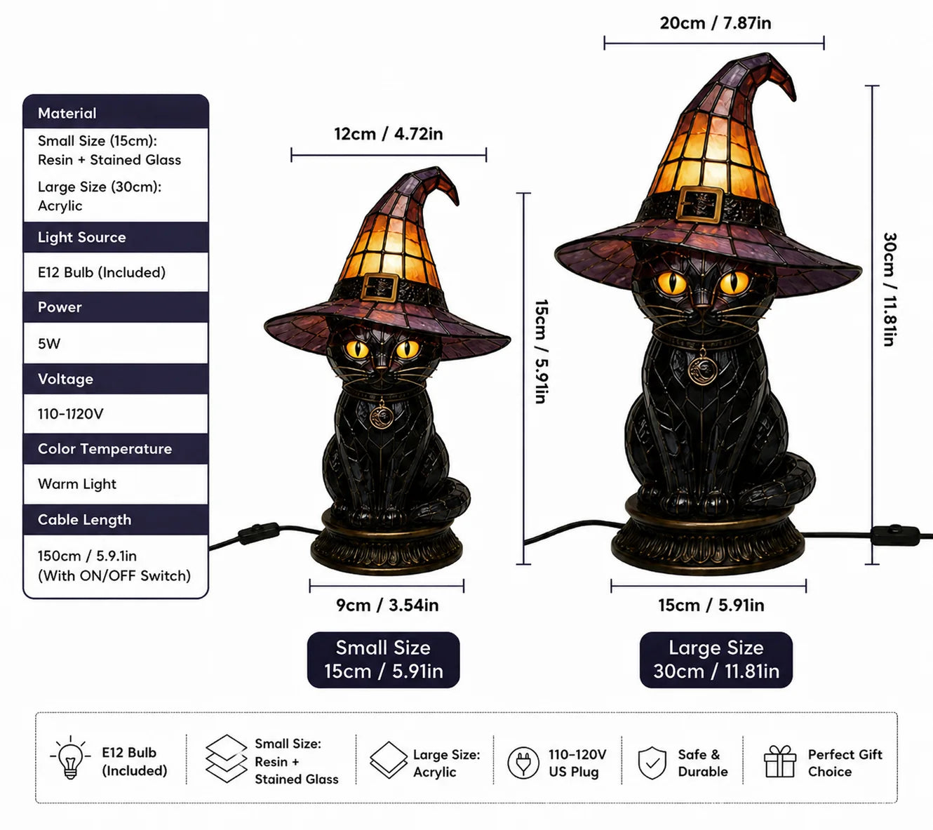 Decorative Magical Black Cat Witch Lamp for Focused Lighting