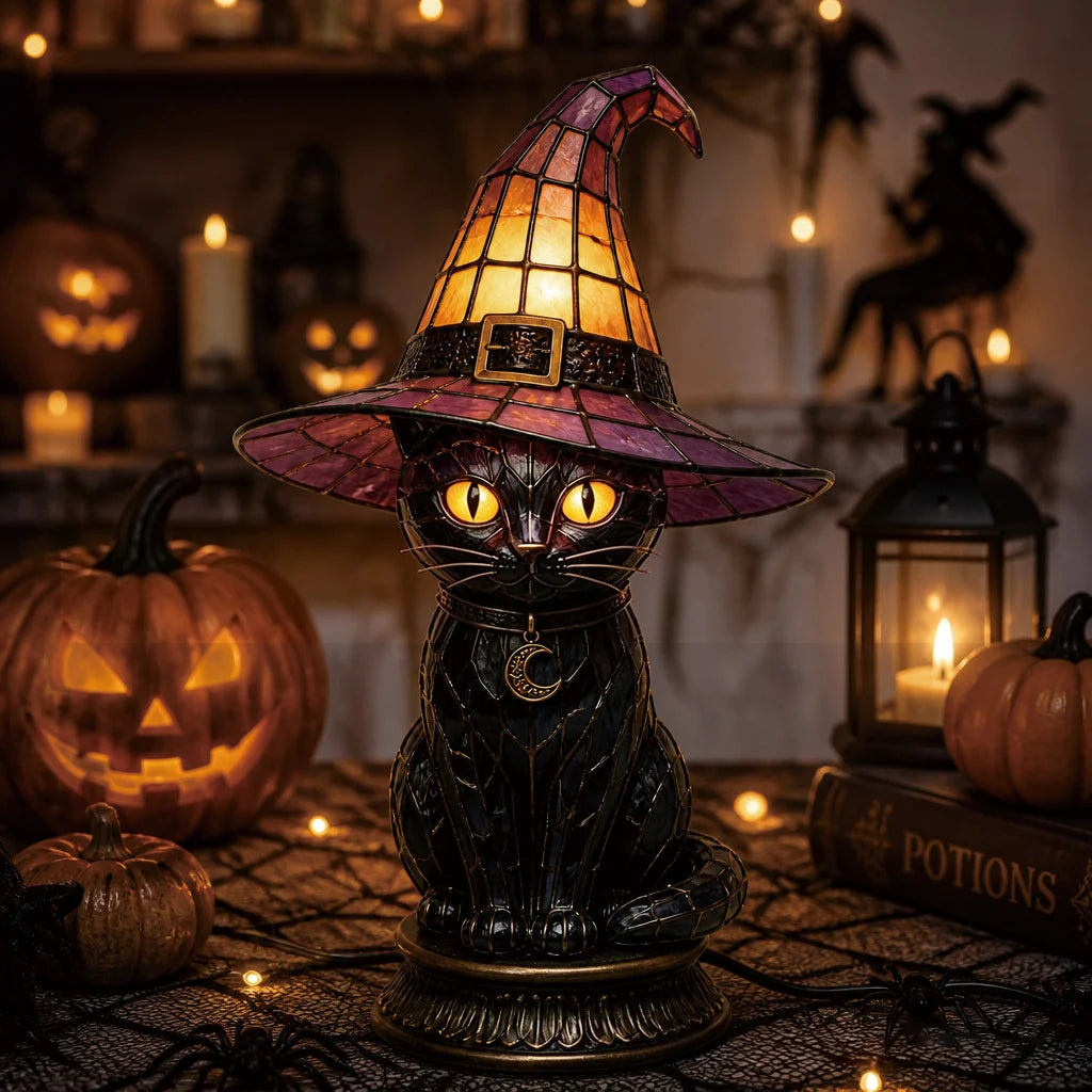 Decorative Magical Black Cat Witch Lamp for Focused Lighting