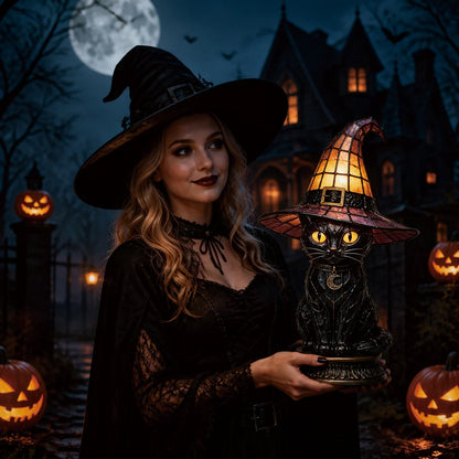 Decorative Magical Black Cat Witch Lamp for Focused Lighting