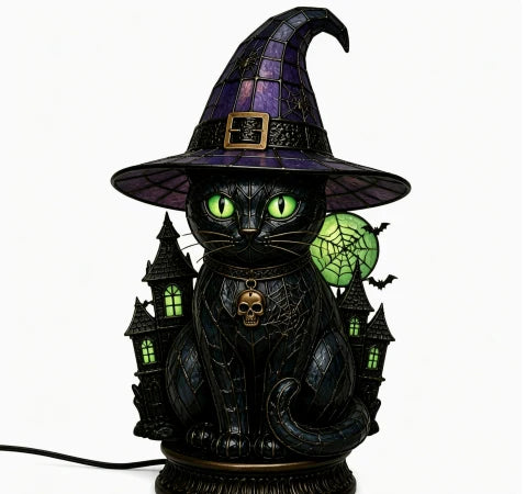 Decorative Magical Black Cat Witch Lamp for Focused Lighting