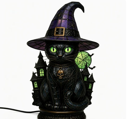 Decorative Magical Black Cat Witch Lamp for Focused Lighting