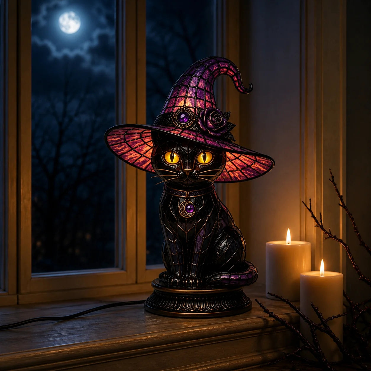 Decorative 7-Piece Stained Glass-Style Lighted Figurine