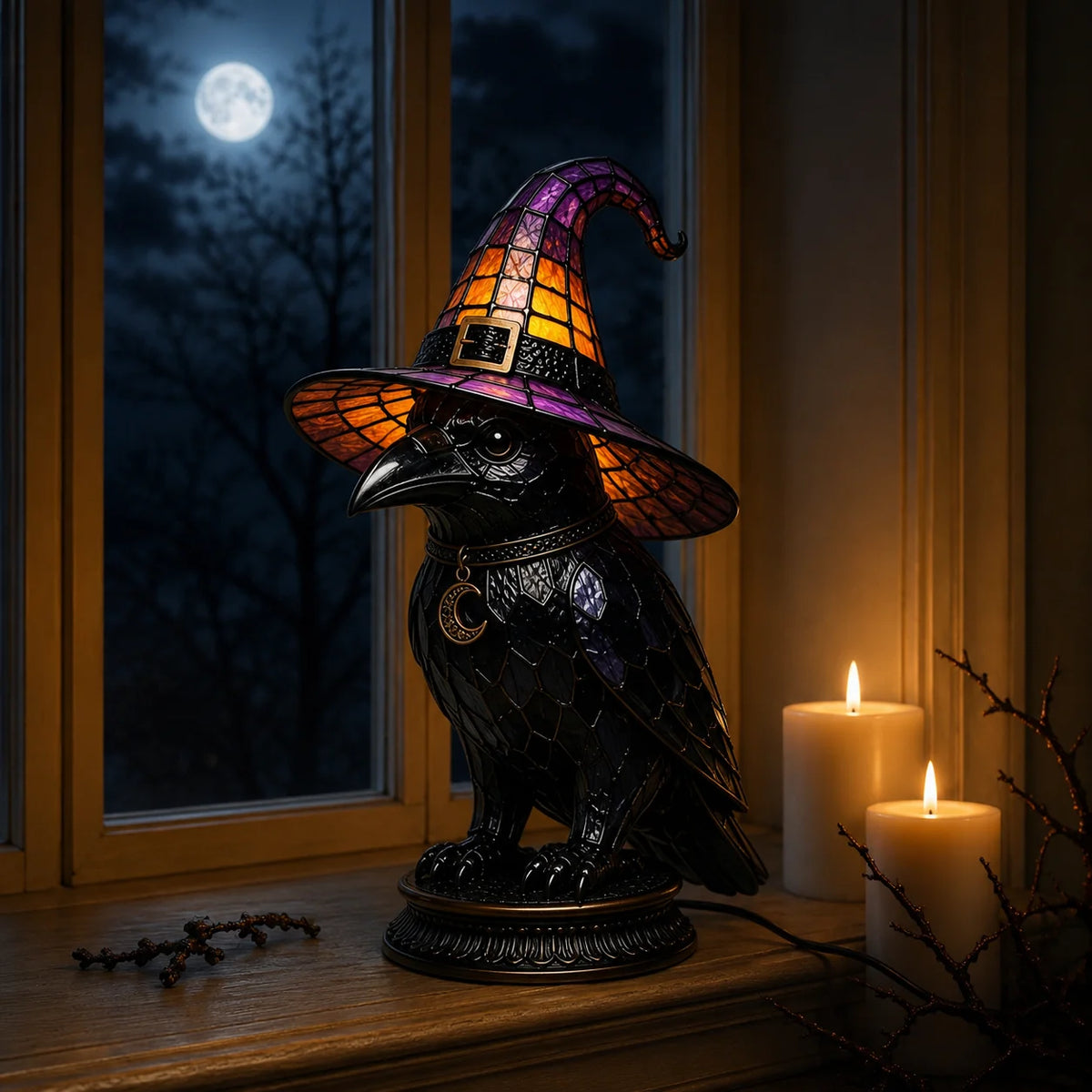 Decorative 7-Piece Stained Glass-Style Lighted Figurine