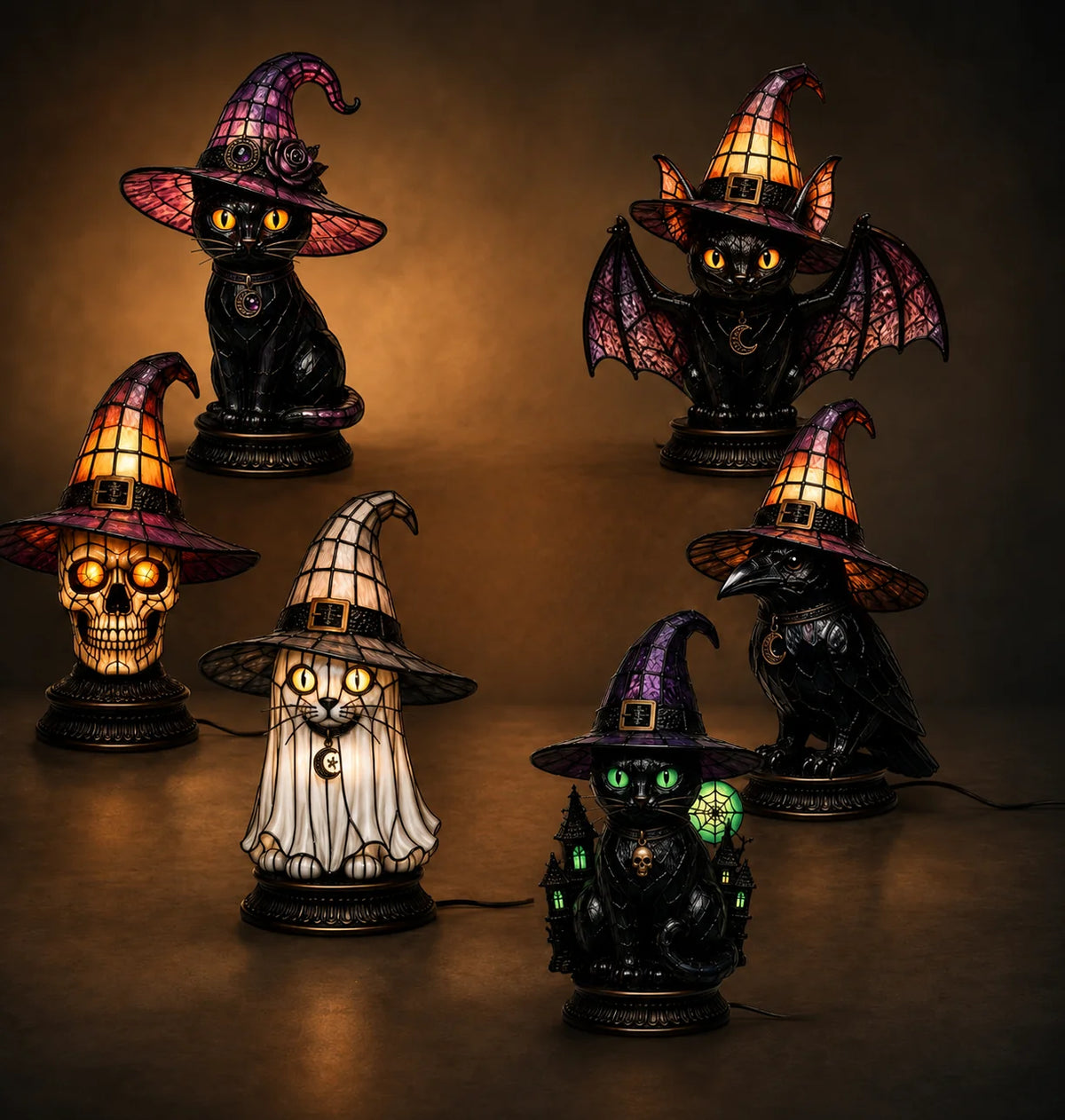 Decorative 7-Piece Stained Glass-Style Lighted Figurine