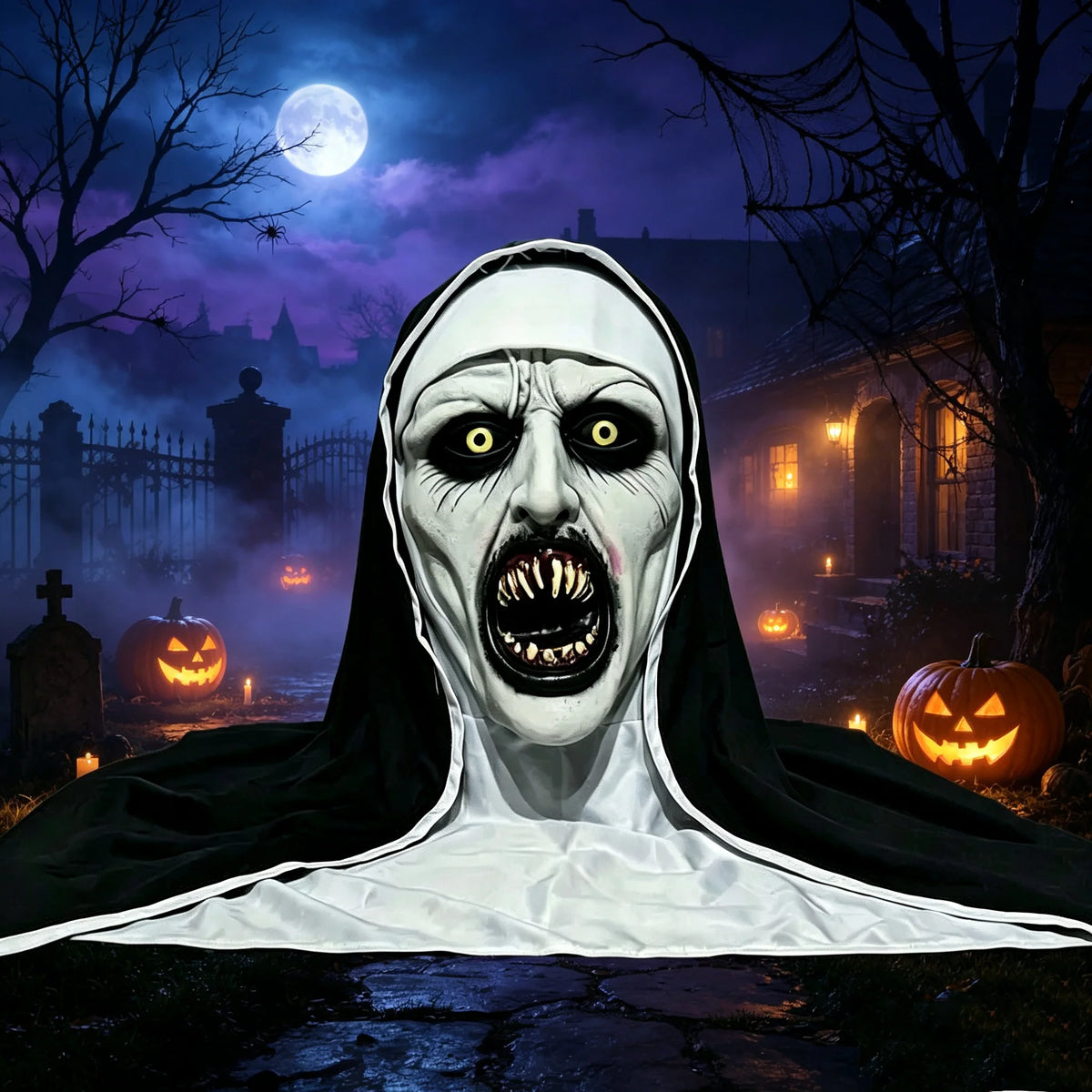 Purpose-Built Possessed Nun Mask – Creepy Latex Costume for Parties &