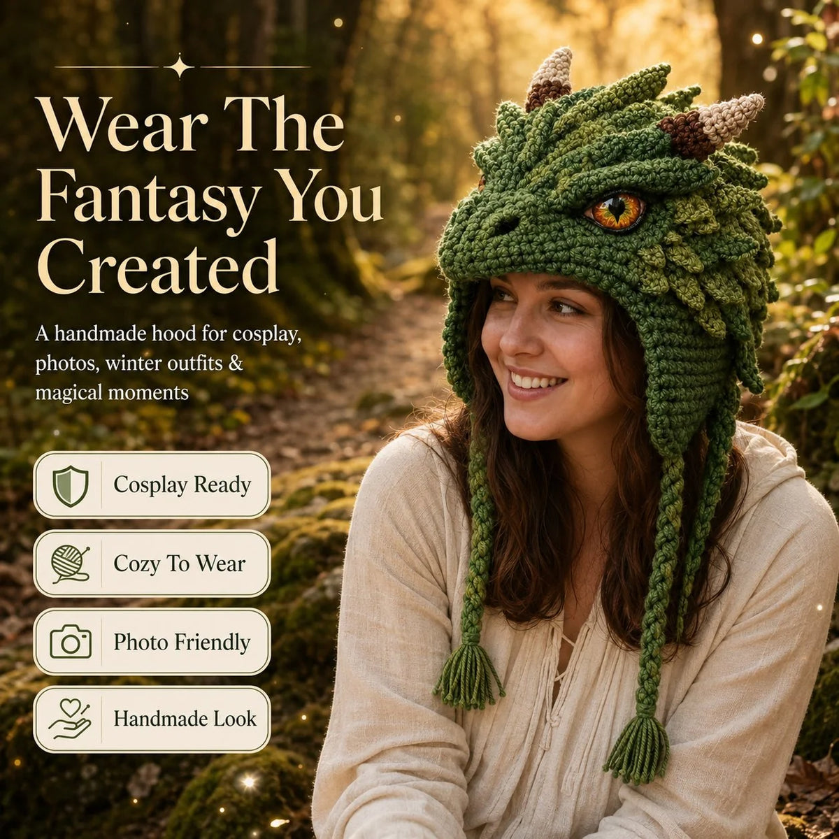 Crochet Kit for Making a Handmade Fantasy Dragon Hood