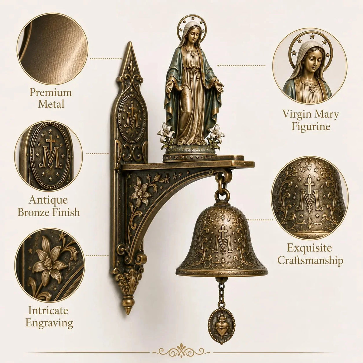 Pet-Friendly Our Lady of Grace Miraculous Medal Wall Bell – A