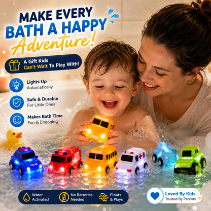 Vehicle-Ready 6PCS Water-Activated Light-Up Bath Toy Cars – Traffic &