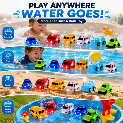 Vehicle-Ready 6PCS Water-Activated Light-Up Bath Toy Cars – Traffic &