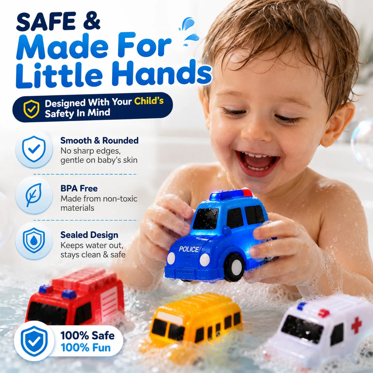 Vehicle-Ready 6PCS Water-Activated Light-Up Bath Toy Cars – Traffic &