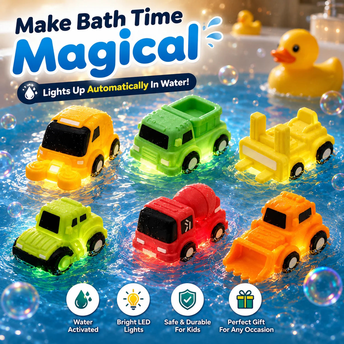 Vehicle-Ready 6PCS Water-Activated Light-Up Bath Toy Cars – Traffic &