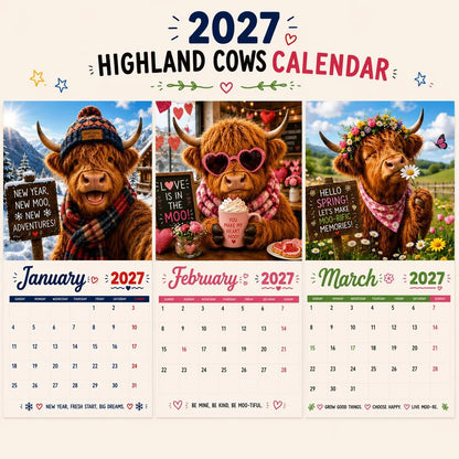 Purpose-Built Hot Calendar – Funny Highland Cow Wall Calendar – Cow