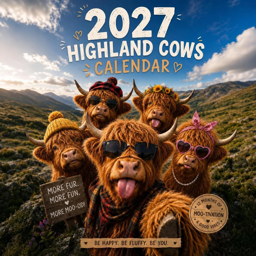 Purpose-Built Hot Calendar – Funny Highland Cow Wall Calendar – Cow