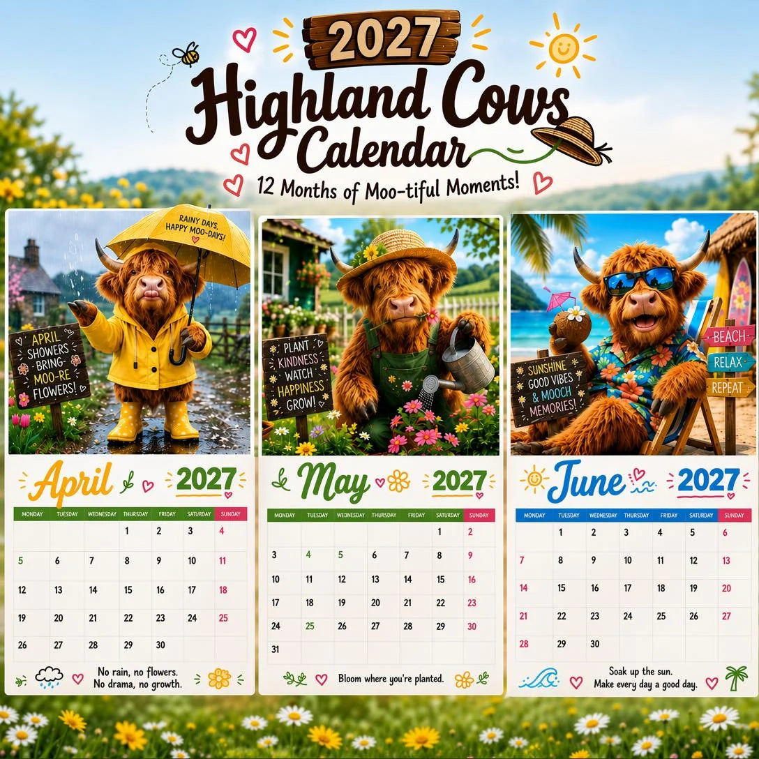 Purpose-Built Hot Calendar – Funny Highland Cow Wall Calendar – Cow