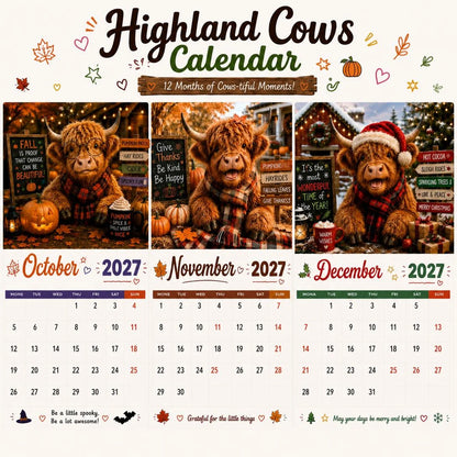 Purpose-Built Hot Calendar – Funny Highland Cow Wall Calendar – Cow