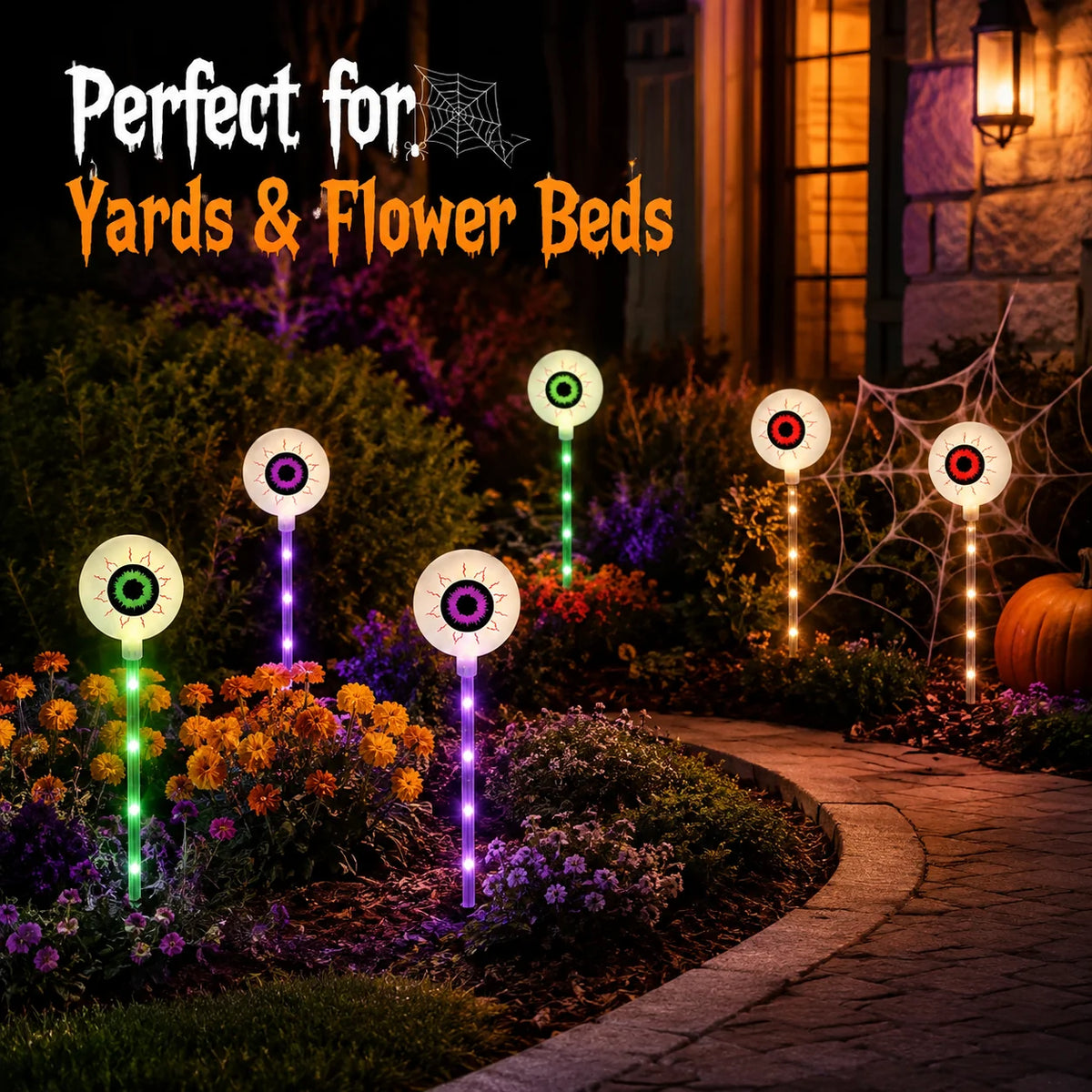 Six Solar Eyeball Stakes for Eerie Yard Lighting