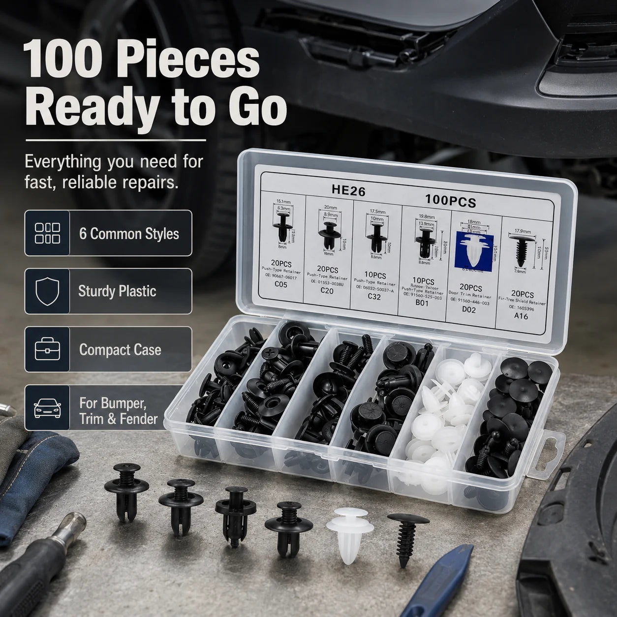 Vehicle-Ready 100PCS Bumper Retainer Clips Car Body Trim Clips
