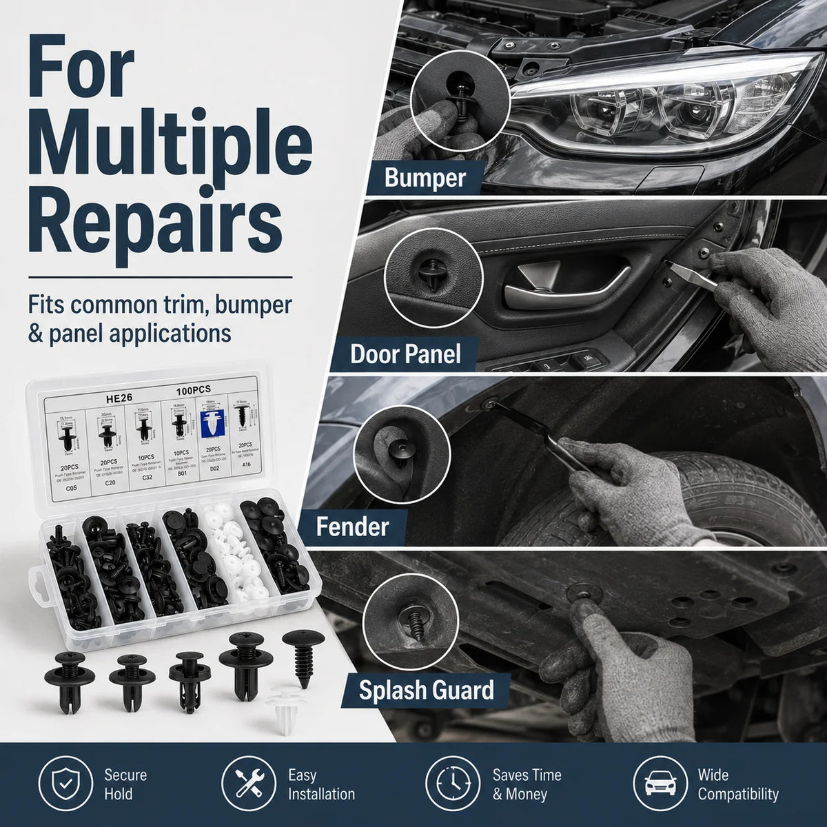 Vehicle-Ready 100PCS Bumper Retainer Clips Car Body Trim Clips