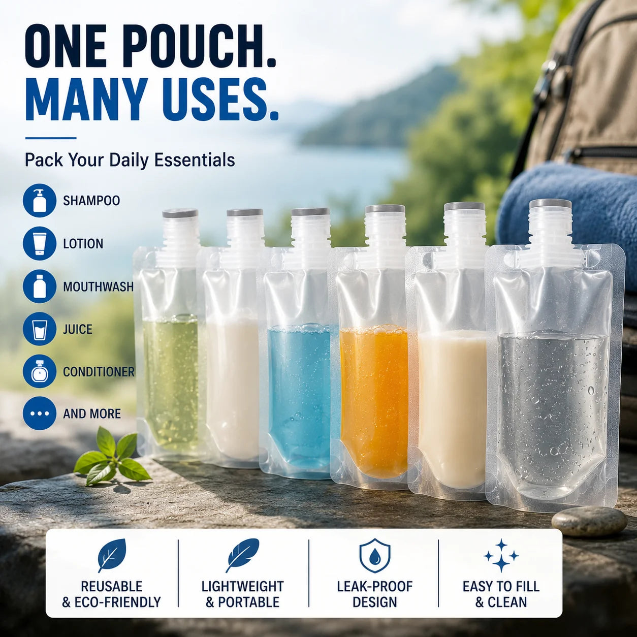 Vehicle-Ready 12 Counts Reusable Plastic Pouches – Versatile Liquid