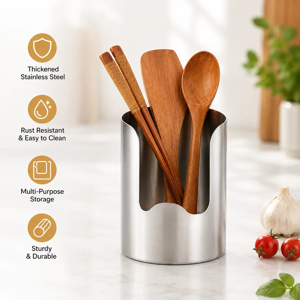 Space-Saving Thickened Stainless Steel Utensil Organizer