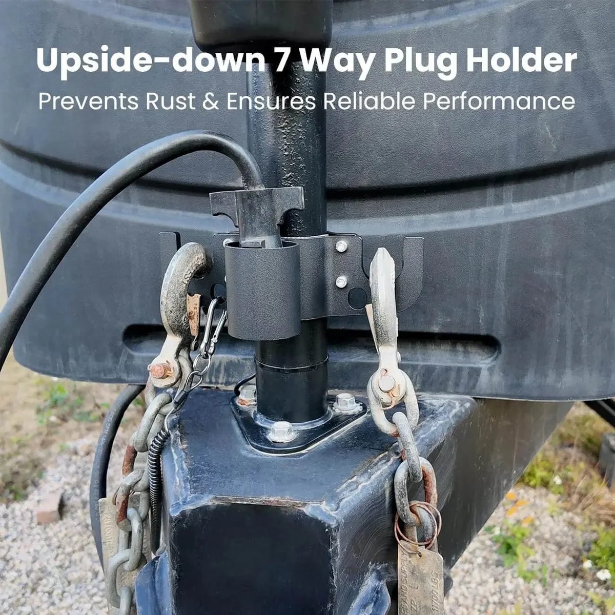 Space-Saving Aluminum RV Towing Chain Organizer & 7-Way Plug