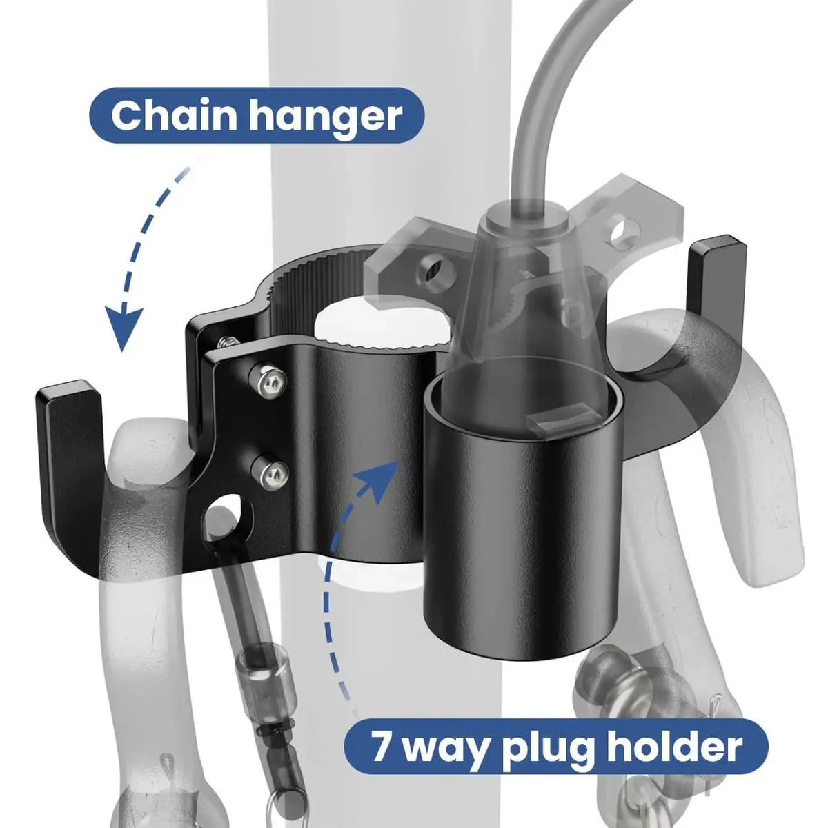 Space-Saving Aluminum RV Towing Chain Organizer & 7-Way Plug
