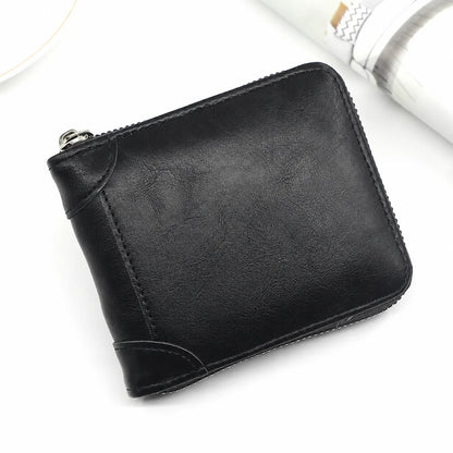 Vehicle-Ready Men Retro PU Leather Zip Wallet, Bifold Card Coin