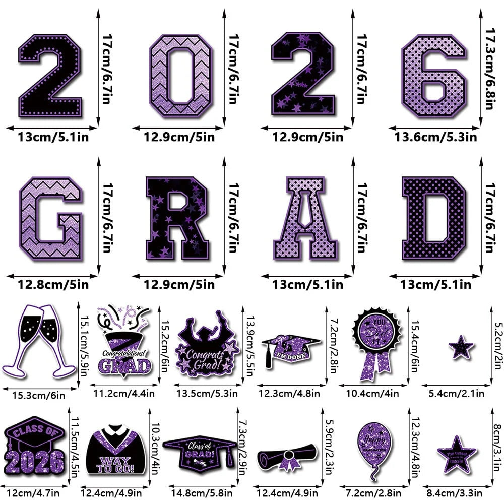 Congrats Grad 2026 Magnetic Decorations - 30-Piece Set