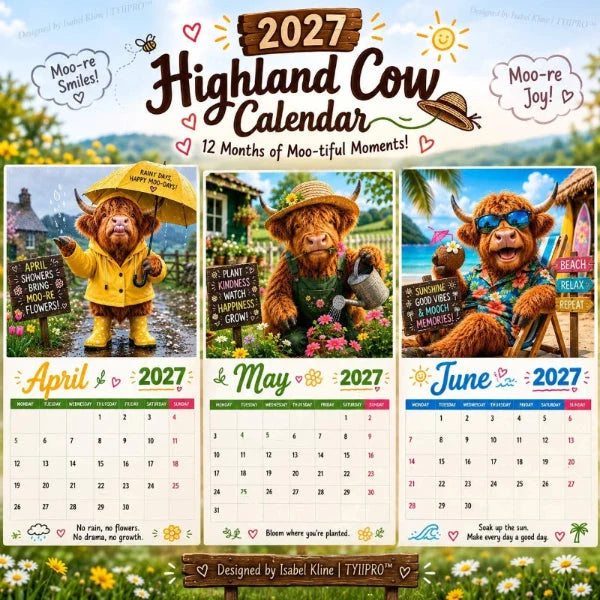Purpose-Built Funny Highland Cow Wall Calendar – A4 Hanging Calendar