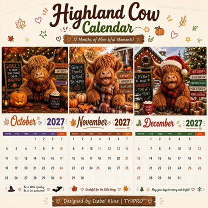Purpose-Built Funny Highland Cow Wall Calendar – A4 Hanging Calendar