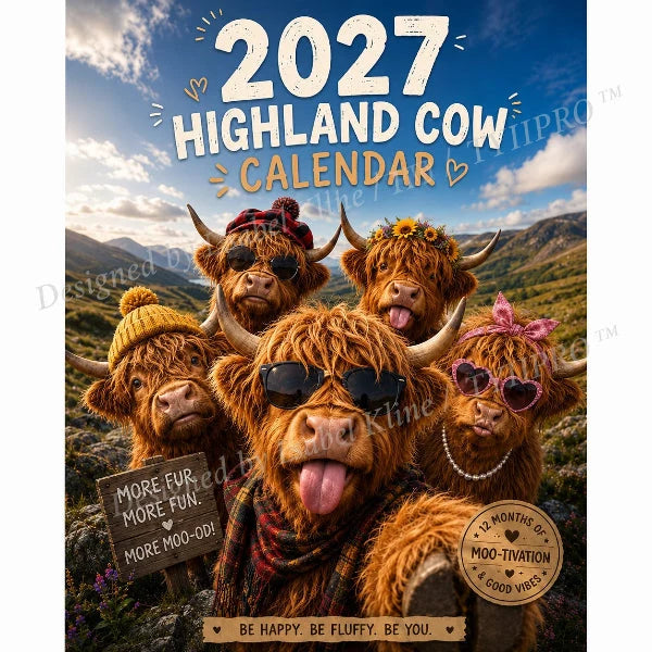 Purpose-Built Funny Highland Cow Wall Calendar – A4 Hanging Calendar