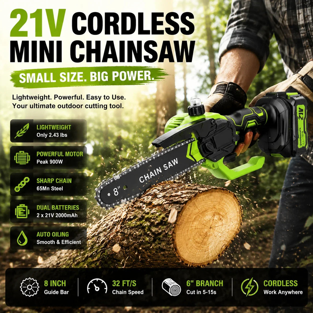 8-Inch Portable Electric Mini Chainsaw for Tree Trimming and DIY