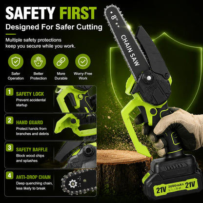 8-Inch Portable Electric Mini Chainsaw for Tree Trimming and DIY