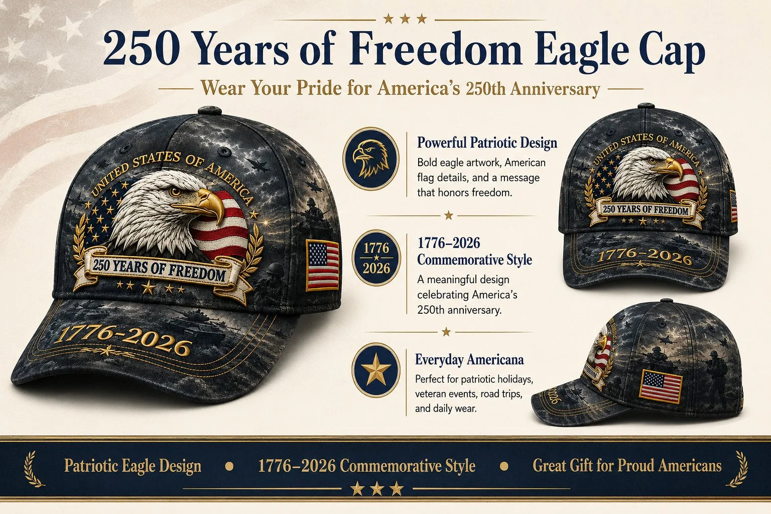 Distinctive 250 Years of dom Eagle Cap – Patriotic Vintage Baseball