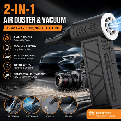 Purpose-Built 2-in-1 Cordless Air Duster & Vacuum – 130,000 RPM