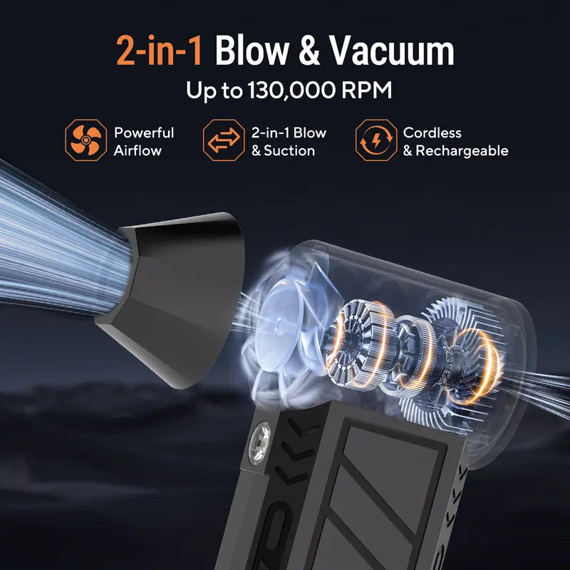 Purpose-Built 2-in-1 Cordless Air Duster & Vacuum – 130,000 RPM