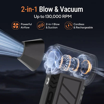 Purpose-Built 2-in-1 Cordless Air Duster & Vacuum – 130,000 RPM