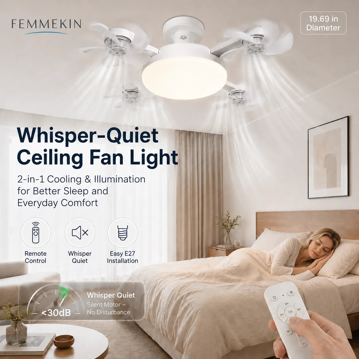 Decorative 2-in-1 E27 Ceiling Fan Light with Remote