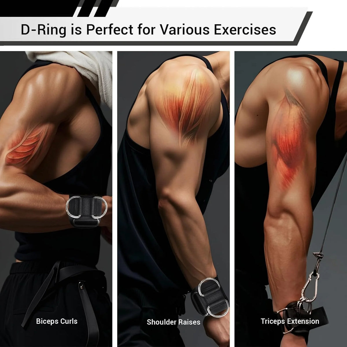 2-in-1 Weightlifting Wrist Straps with Dual D-Rings for Cable Training