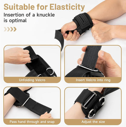 2-in-1 Weightlifting Wrist Straps with Dual D-Rings for Cable Training