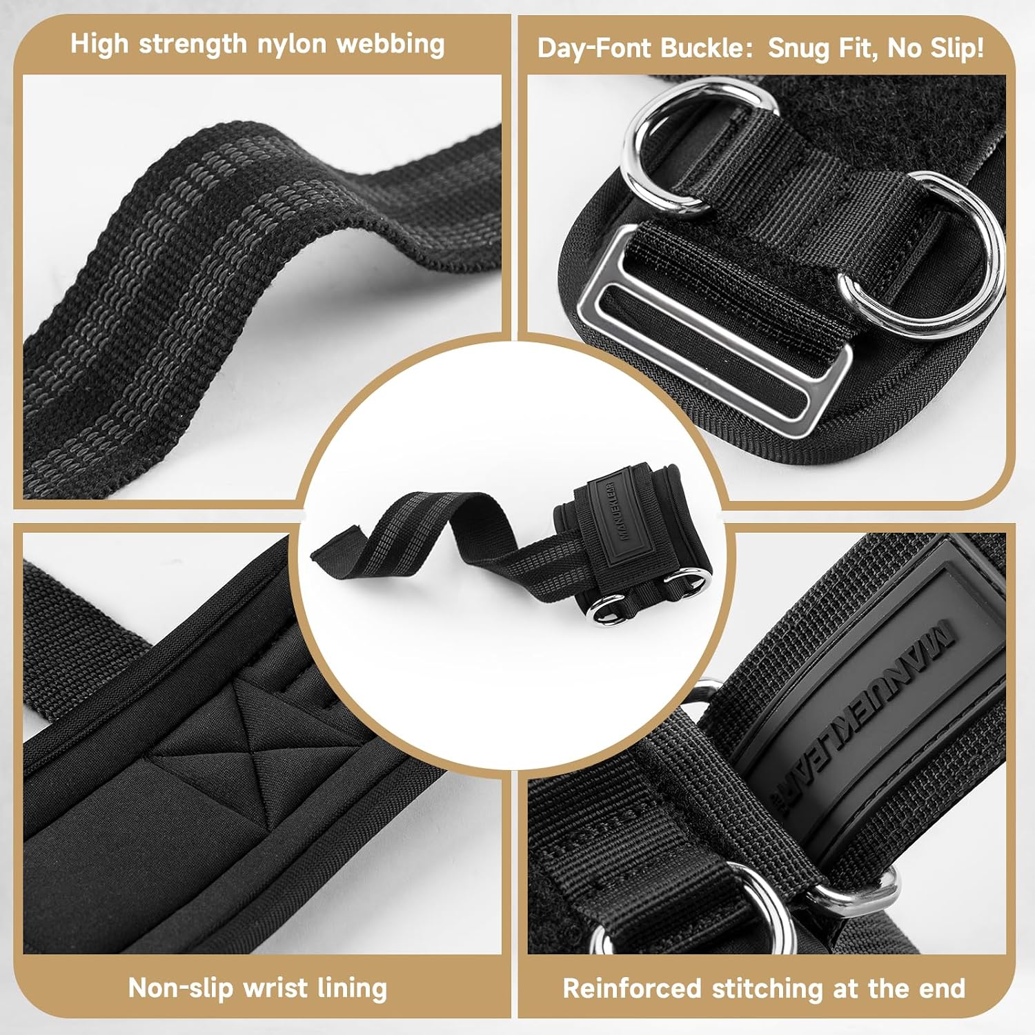 2-in-1 Weightlifting Wrist Straps with Dual D-Rings for Cable Training