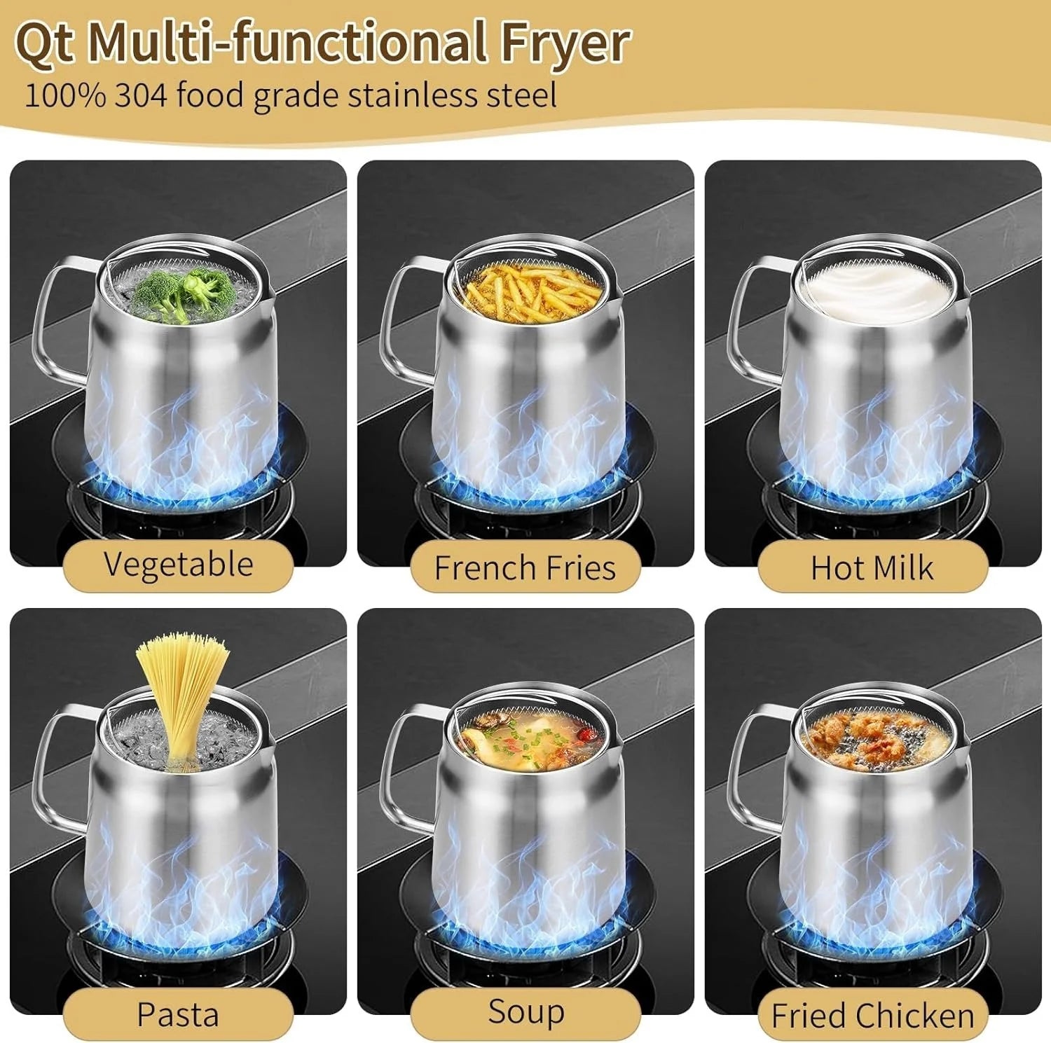 Purpose-Built 3-in-1 Stainless Steel Deep Fryer Pot – Fry, Strain &