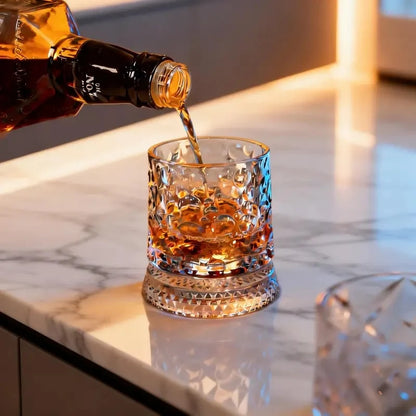 360° Spinning Star-Cut Crystal Glass for Whiskey and Cocktails