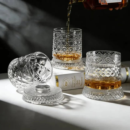 360° Spinning Star-Cut Crystal Glass for Whiskey and Cocktails