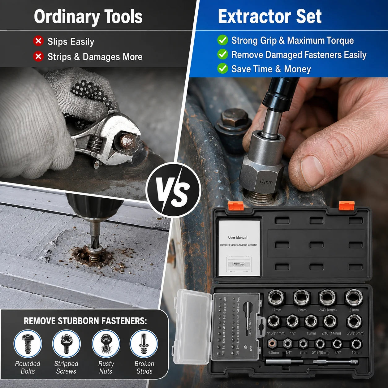 Hands-On 39-Piece Damaged Screw Extractor Set with 3/8" Drive Bolt