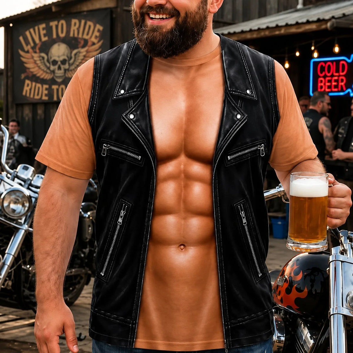 Distinctive Personalized Six Pack ABS with Biker Vest Men Funny 3D