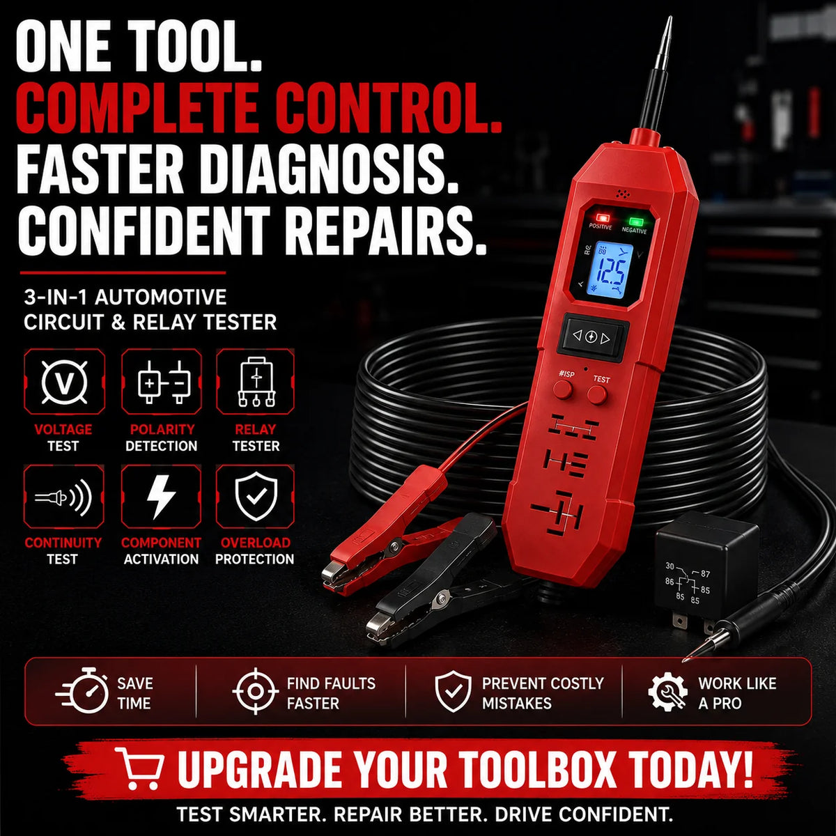Workshop-Ready 3-in-1 Automotive Power Circuit Probe & Relay Tester