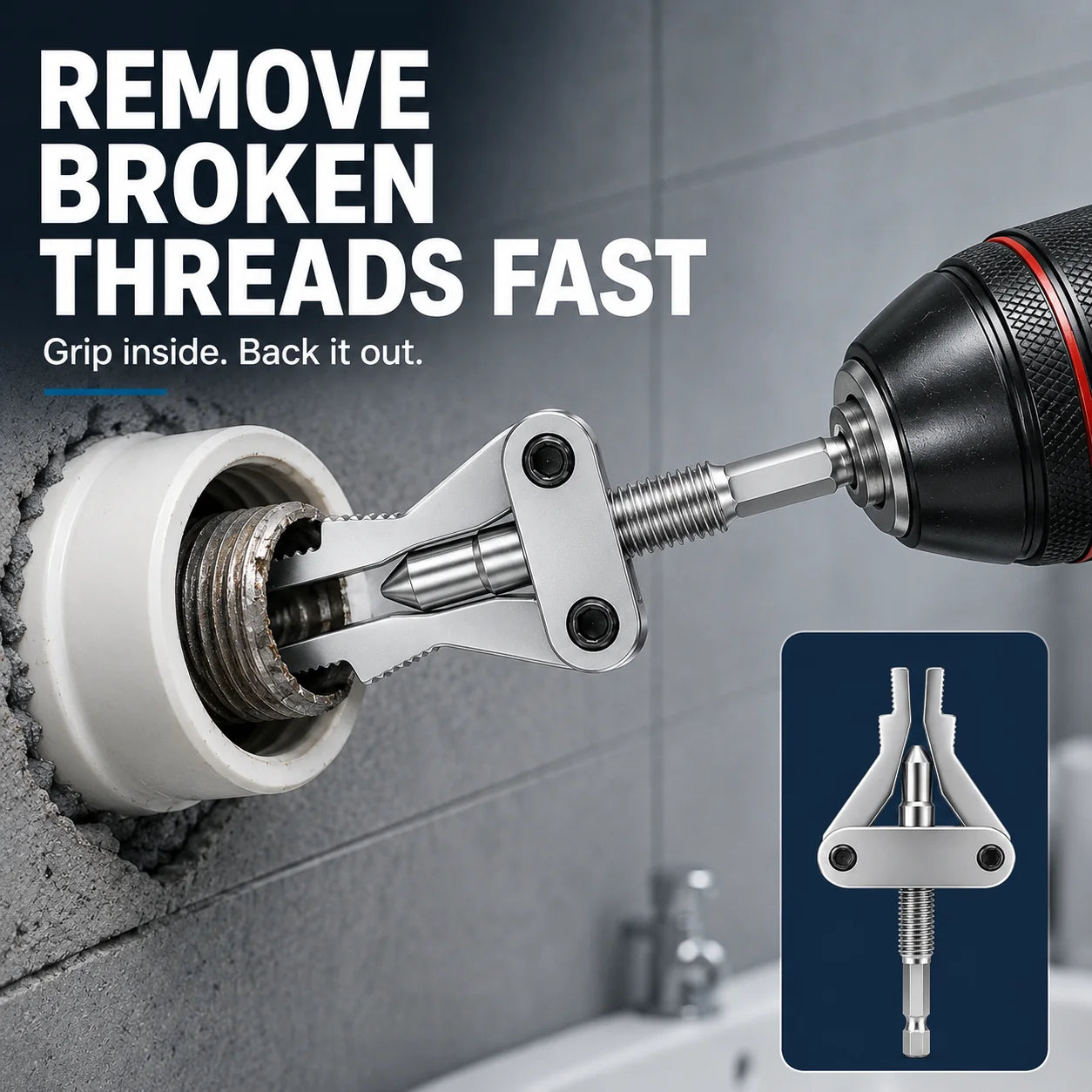 3-in-1 Broken Pipe Thread Extractor for 1/2, 3/4 and 1-Inch Pipes