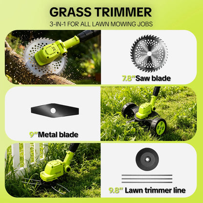 Outdoor 3-in-1 Cordless Lawn Mower with 2×21V Batteries, German – 3 In