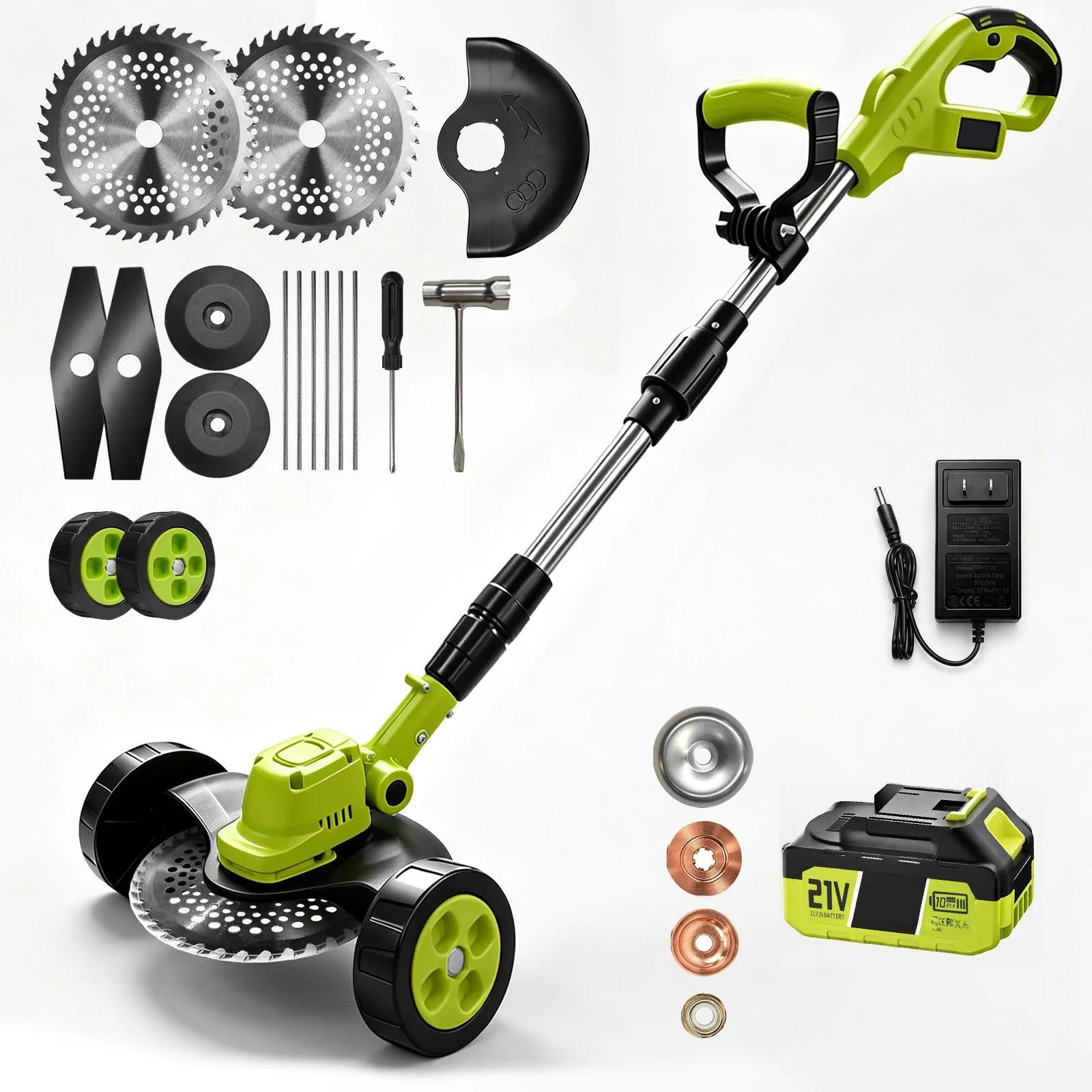 Cordless 3-in-1 Grass Trimmer and Edger with Two 21V Batteries